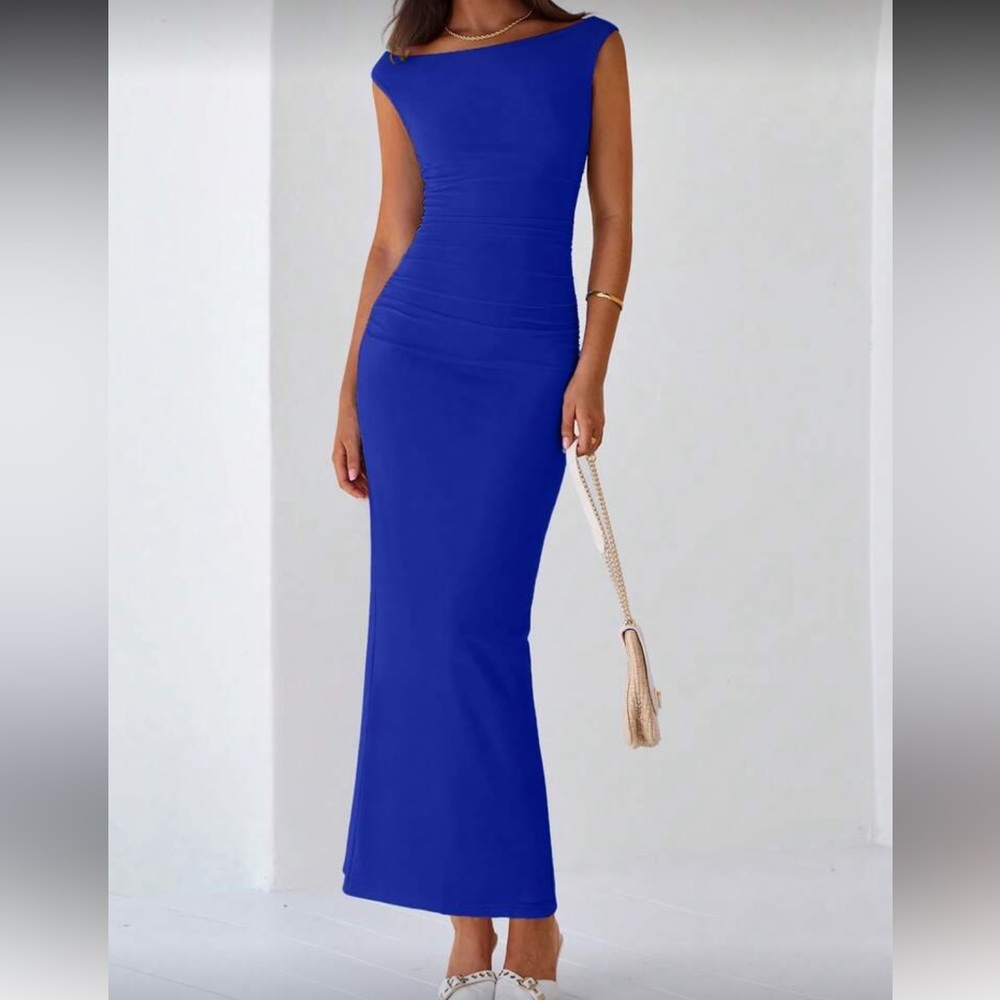 Elegant Blue Bodycon Maxi Dress